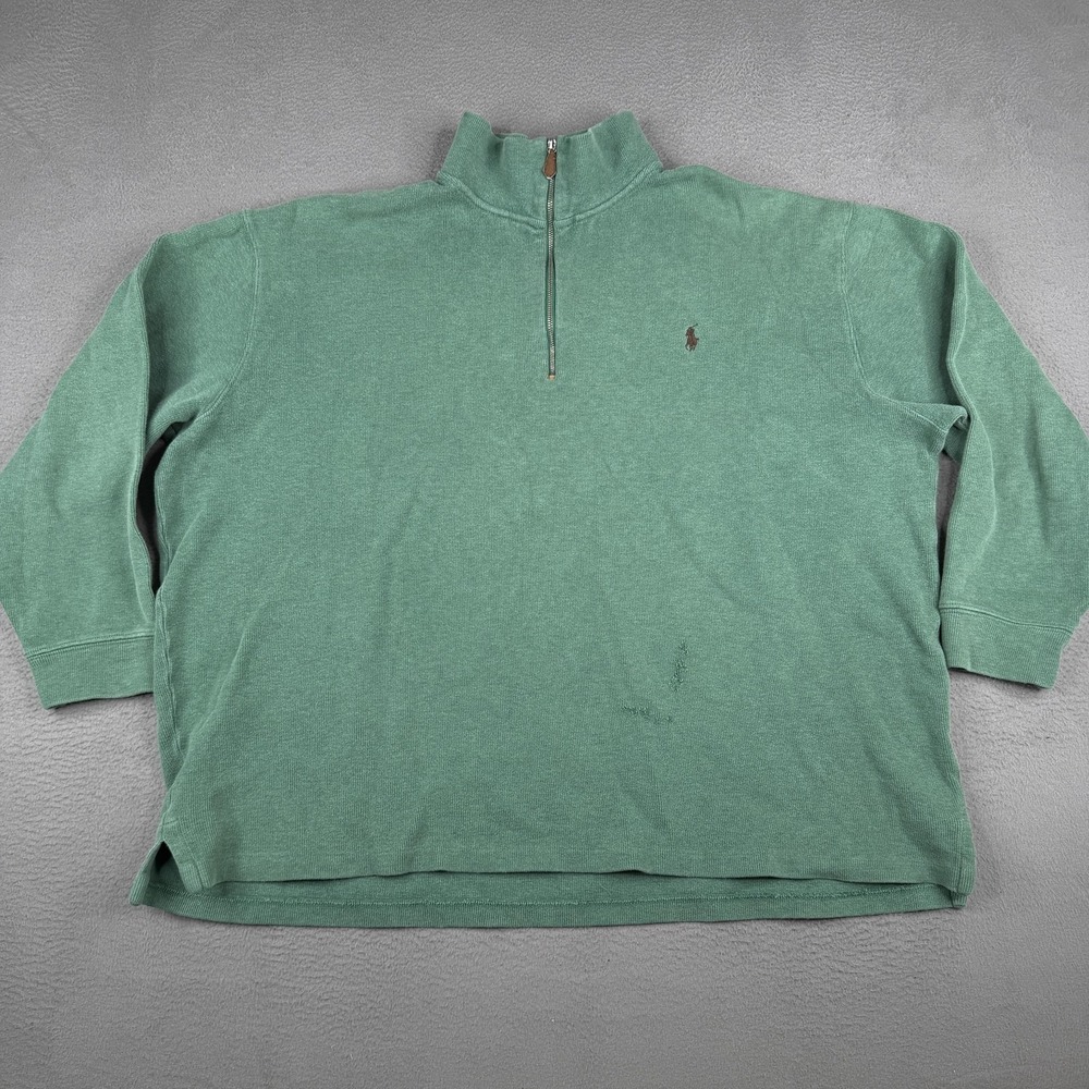 Polo Ralph Lauren Sweater Mens Big 2X Green Mock Neck 1/4 Zip Pullover Cotton